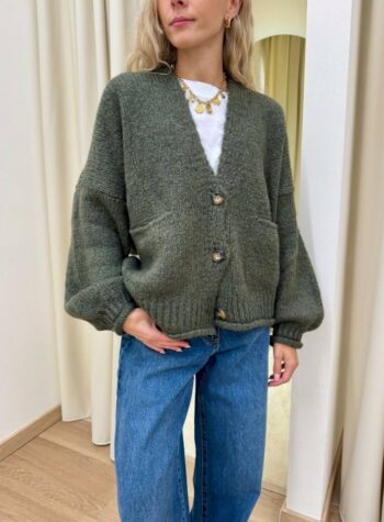 Shop Online Cardigan in maglia con lana verde militare HaveOne