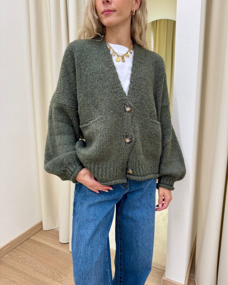 Cardigan in maglia con lana verde militare HaveOne Shop Online Cardigan in maglia con lana verde militare HaveOne