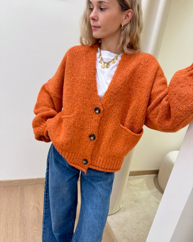 Cardigan in maglia con lana arancio HaveOne Shop Online Cardigan in maglia con lana arancio HaveOne