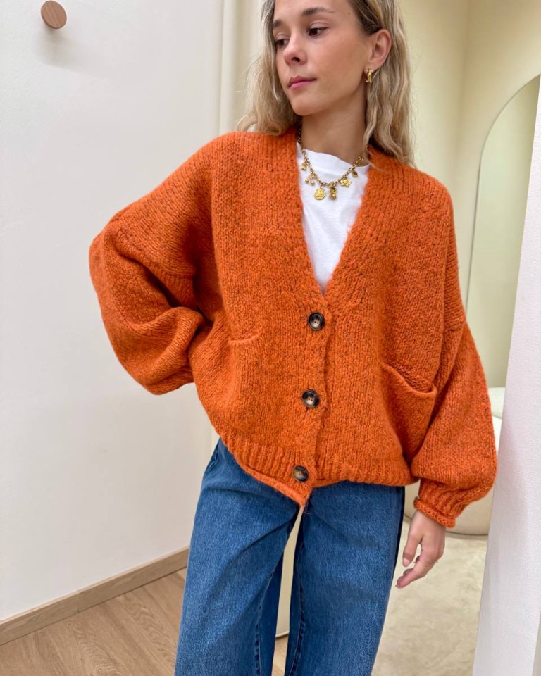 Cardigan in maglia con lana arancio HaveOne Shop Online Cardigan in maglia con lana arancio HaveOne