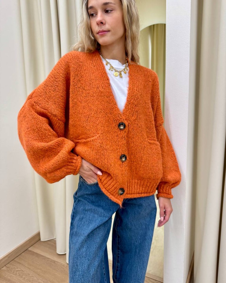 Cardigan in maglia con lana arancio HaveOne Shop Online Cardigan in maglia con lana arancio HaveOne