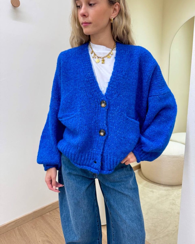 Cardigan in maglia con lana blu acceso HaveOne Shop Online Cardigan in maglia con lana blu acceso HaveOne