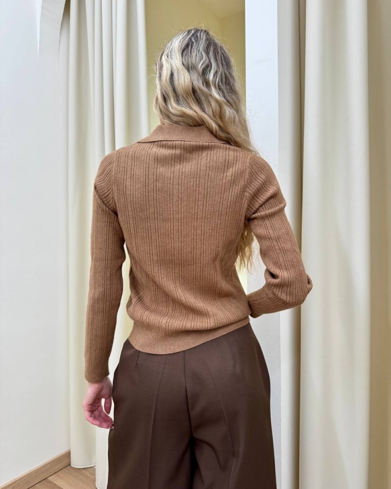 Maglia polo a costine cammello HaveOne Shop Online Maglia polo a costine cammello HaveOne