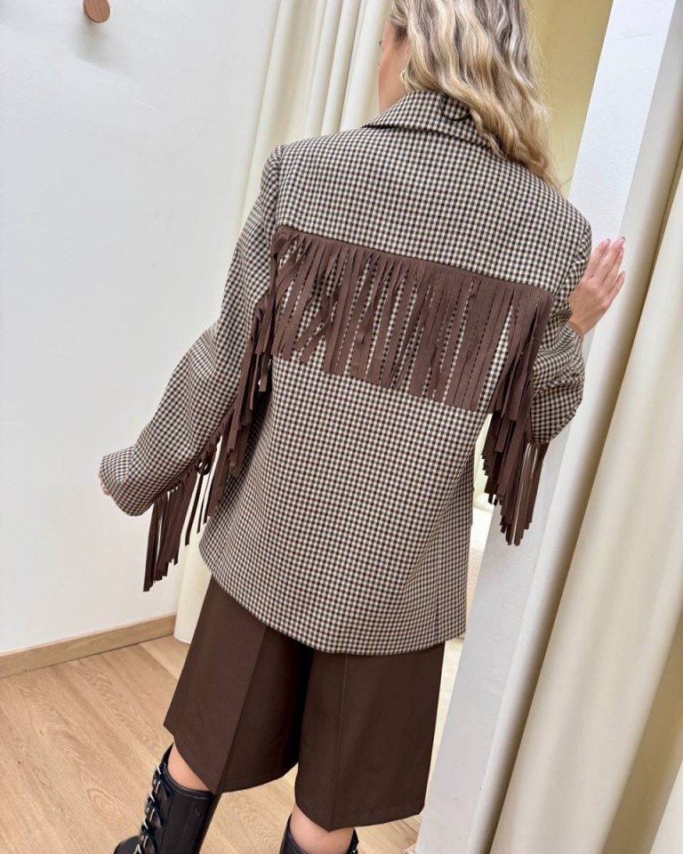 Giacca over quadretti e frange moro e militare Vicolo Shop Online Giacca over quadretti e frange moro e militare Vicolo