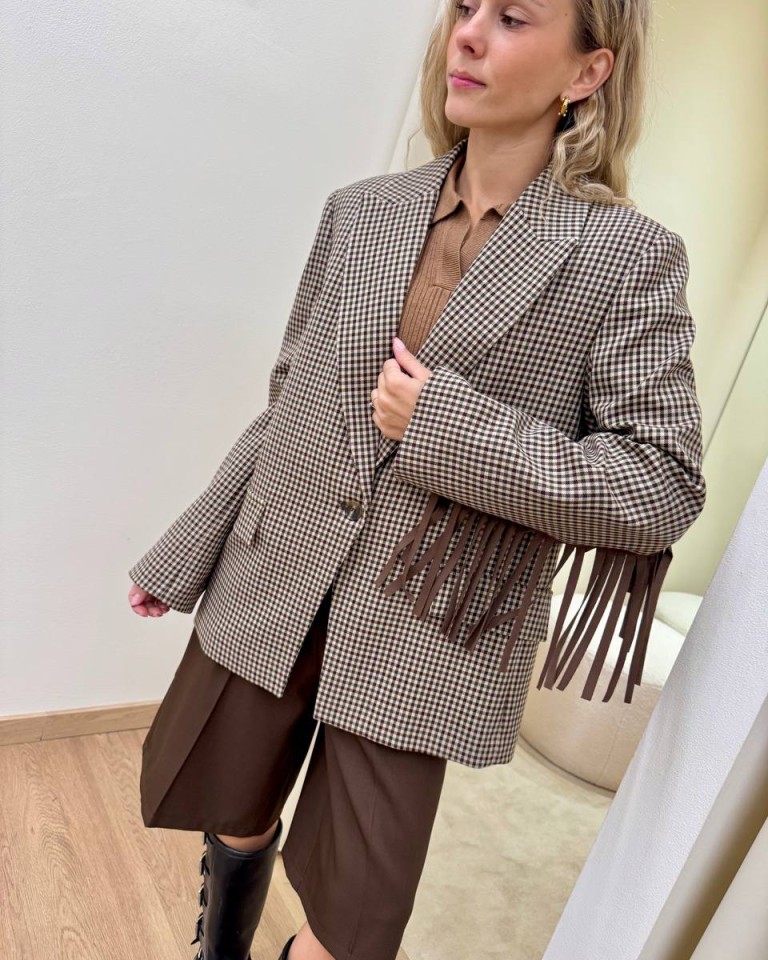 Giacca over quadretti e frange moro e militare Vicolo Shop Online Giacca over quadretti e frange moro e militare Vicolo