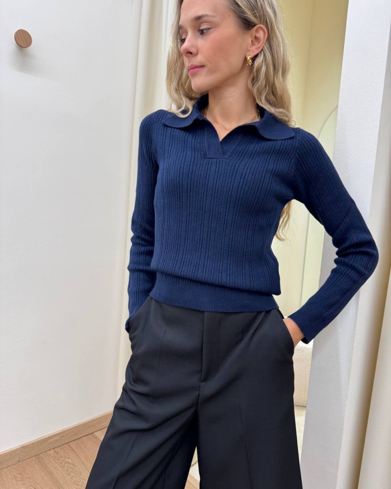 Maglia polo a costine blu HaveOne Shop Online Maglia polo a costine blu HaveOne