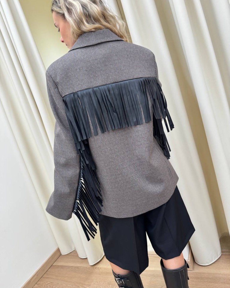 Giacca over quadretti e frange moro e blu Vicolo Shop Online Giacca over quadretti e frange moro e blu Vicolo