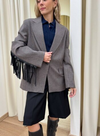 Shop Online Giacca over quadretti e frange moro e blu Vicolo