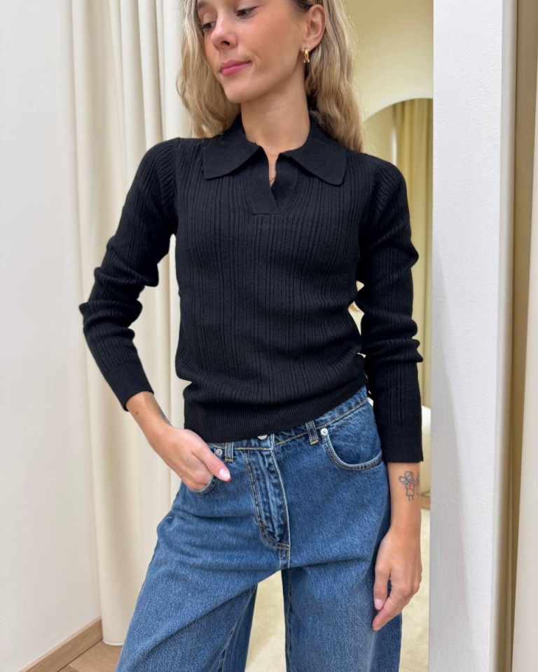 Maglia polo a costine nera HaveOne Shop Online Maglia polo a costine nera HaveOne