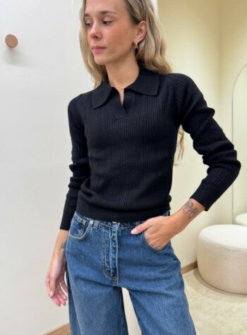 Shop Online Maglia polo a costine nera HaveOne