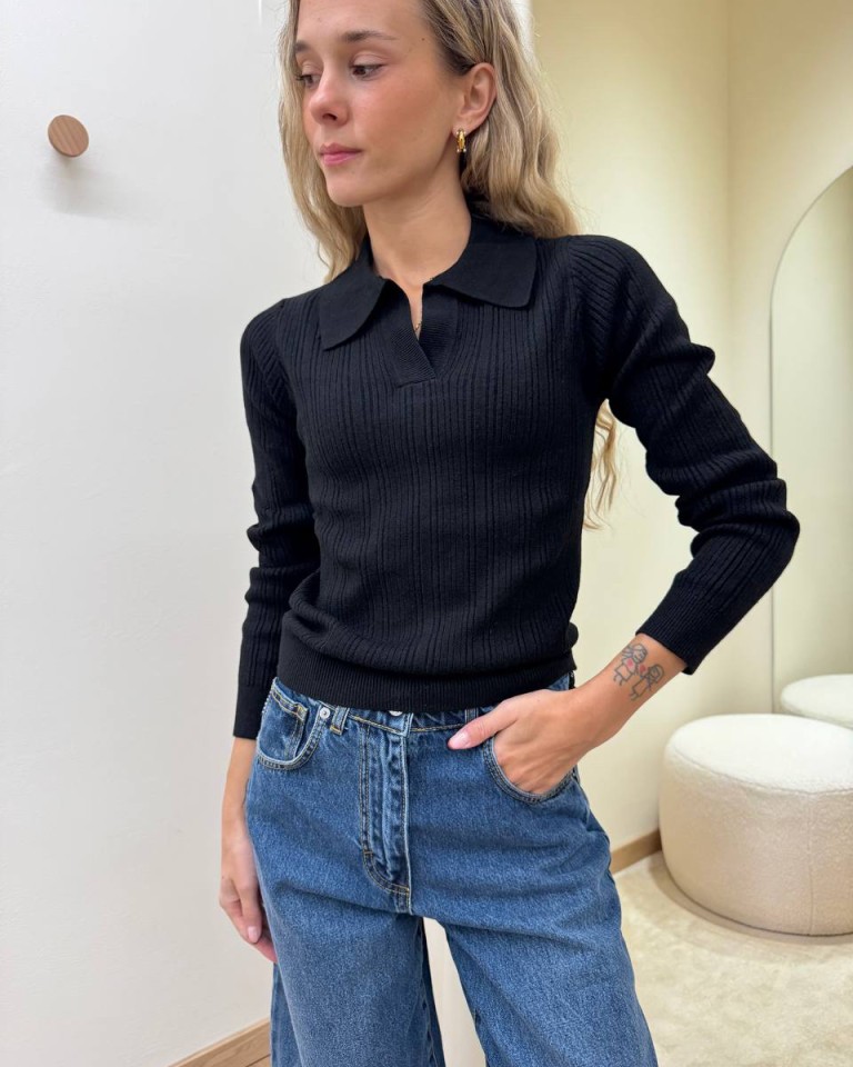 Maglia polo a costine nera HaveOne Shop Online Maglia polo a costine nera HaveOne