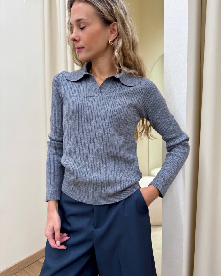 Maglia polo a costine grigio mélange HaveOne Shop Online Maglia polo a costine grigio mélange HaveOne