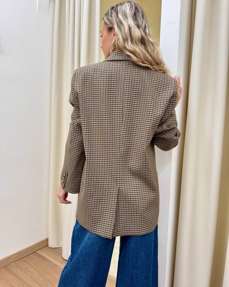 Giacca over quadretti beige e moro Vicolo Shop Online Giacca over quadretti beige e moro Vicolo