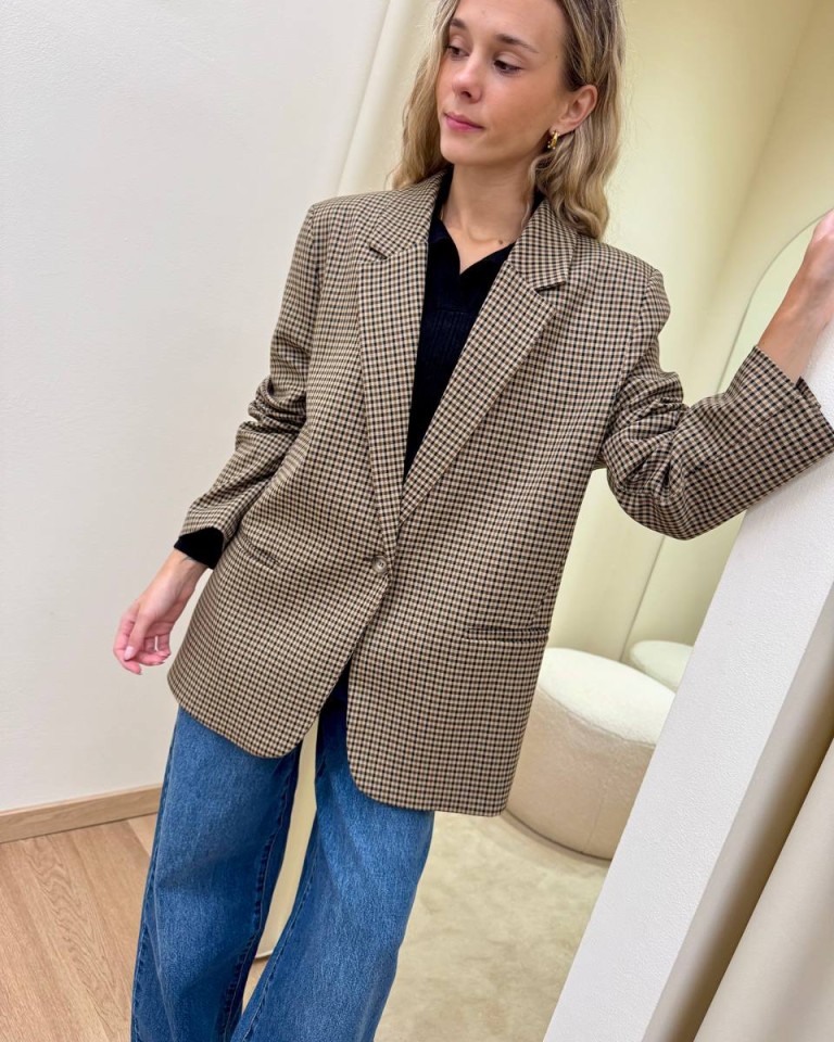 Giacca over quadretti beige e moro Vicolo Shop Online Giacca over quadretti beige e moro Vicolo