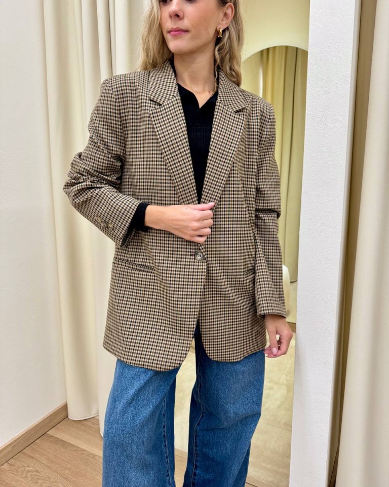 Giacca over quadretti beige e moro Vicolo Shop Online Giacca over quadretti beige e moro Vicolo