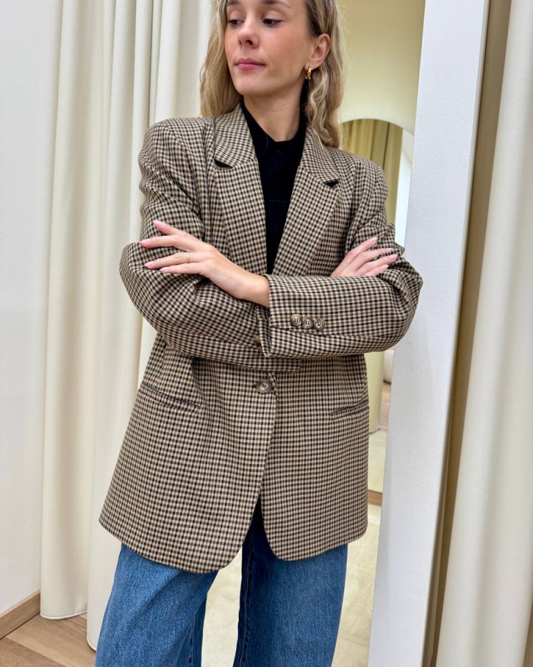 Giacca over quadretti beige e moro Vicolo Shop Online Giacca over quadretti beige e moro Vicolo