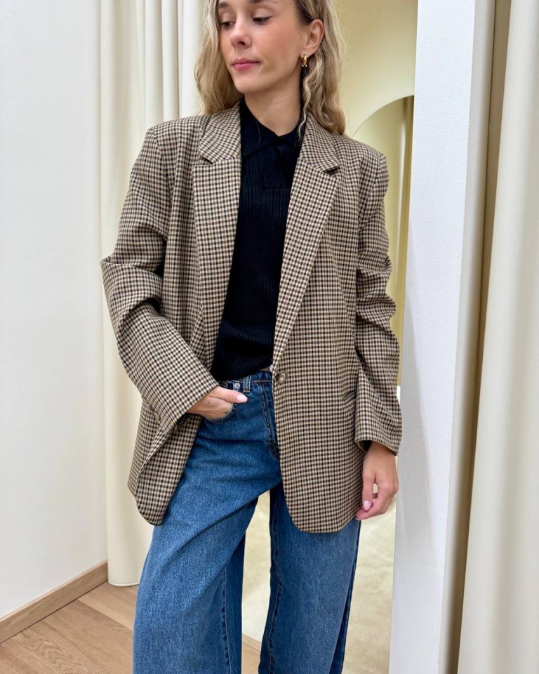 Giacca over quadretti beige e moro Vicolo Shop Online Giacca over quadretti beige e moro Vicolo