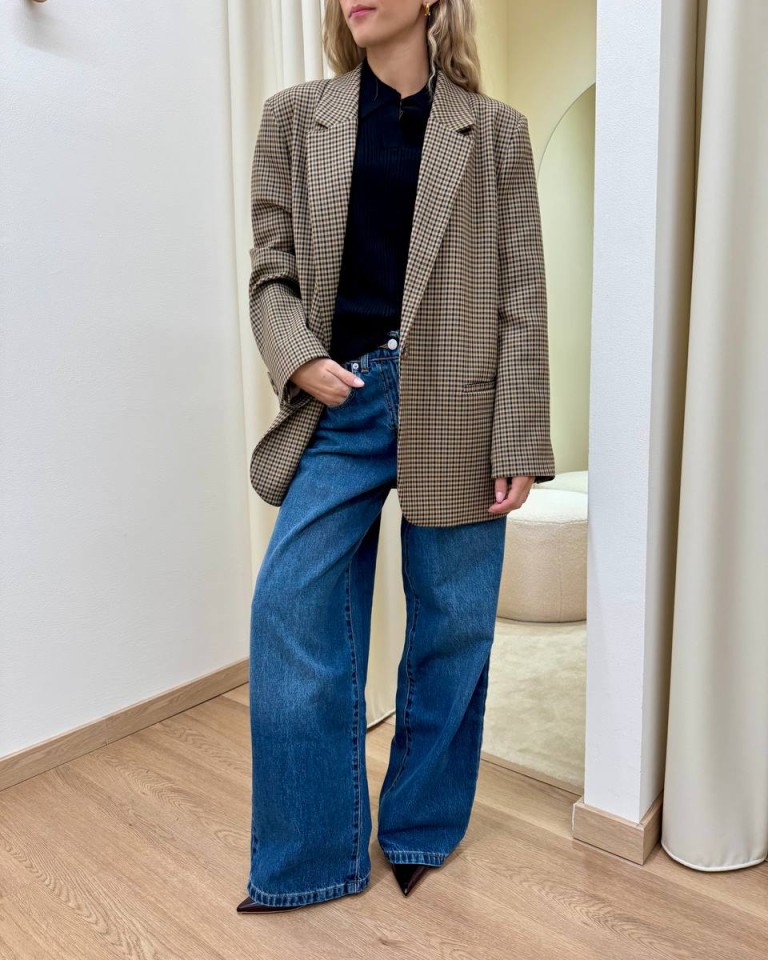 Giacca over quadretti beige e moro Vicolo Shop Online Giacca over quadretti beige e moro Vicolo