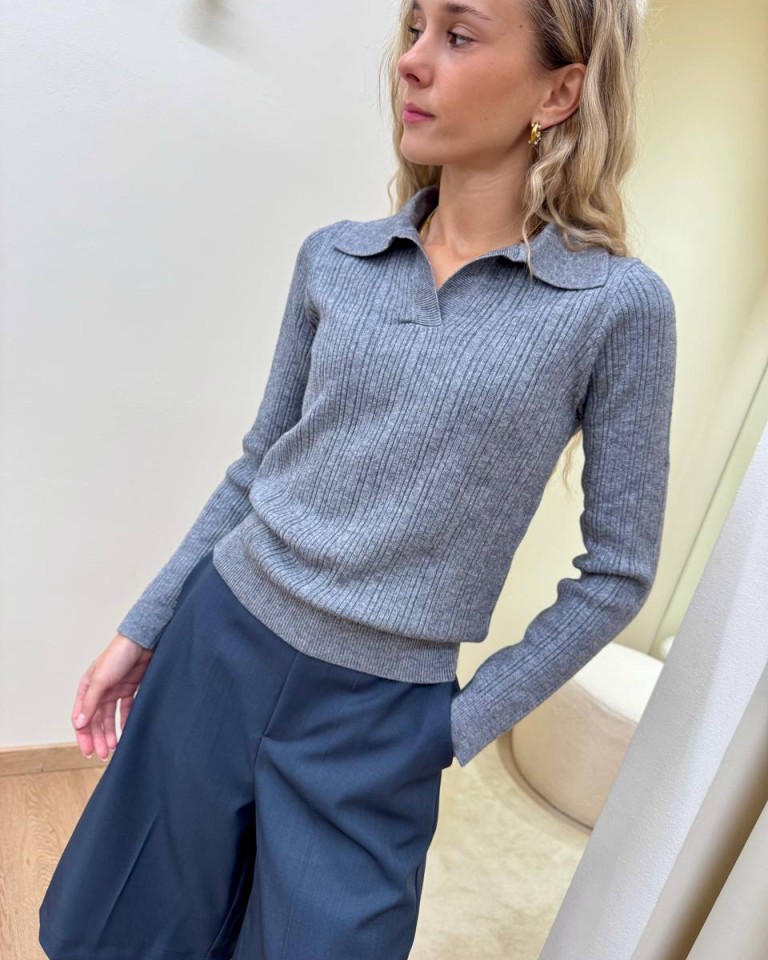 Maglia polo a costine grigio mélange HaveOne Shop Online Maglia polo a costine grigio mélange HaveOne