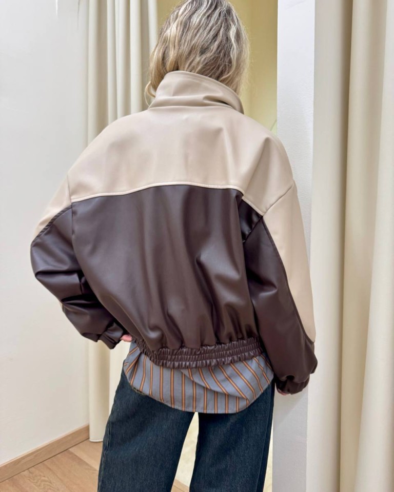 Bomber ecopelle scritta "club Italy" beige e moro HaveOne Shop Online Bomber ecopelle scritta "club Italy" beige e moro HaveOne