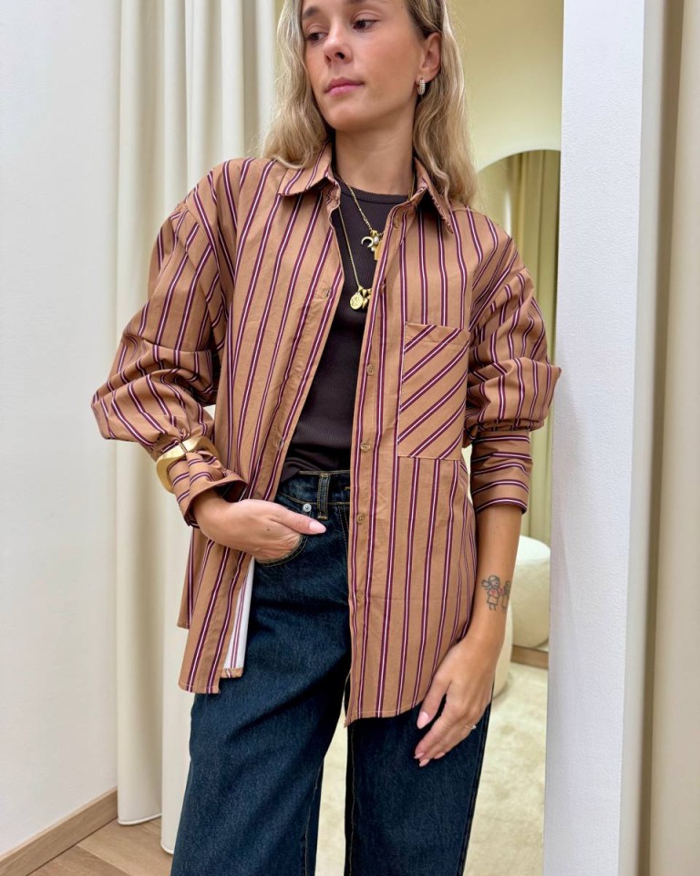 Camicia righe cammello e bordeaux HaveOne Shop Online Camicia righe cammello e bordeaux HaveOne
