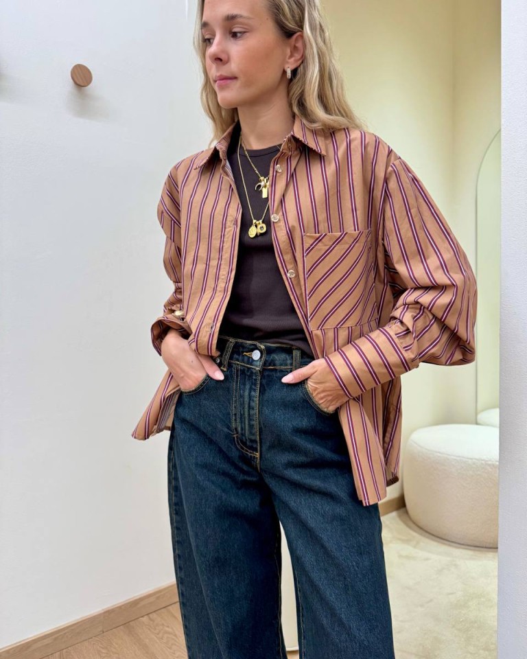 Camicia righe cammello e bordeaux HaveOne Shop Online Camicia righe cammello e bordeaux HaveOne