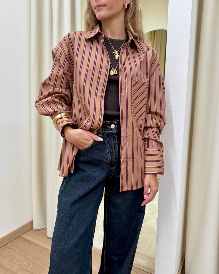 Camicia righe cammello e bordeaux HaveOne Shop Online Camicia righe cammello e bordeaux HaveOne