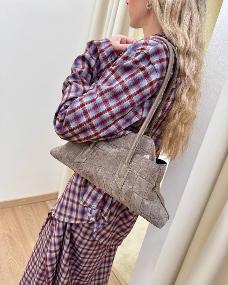 Borsa baguette asimmetrica croco tortora Shop Online Borsa baguette asimmetrica croco tortora