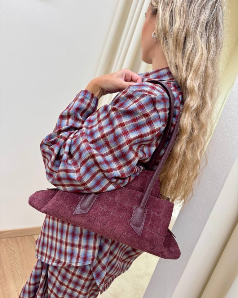 Borsa baguette asimmetrica croco prugna Shop Online Borsa baguette asimmetrica croco prugna