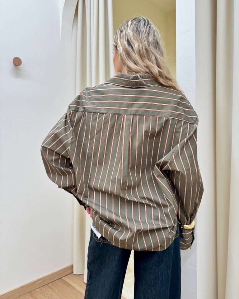 Camicia righe verde militare e tabacco HaveOne Shop Online Camicia righe verde militare e tabacco HaveOne