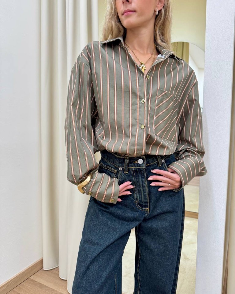 Camicia righe verde militare e tabacco HaveOne Shop Online Camicia righe verde militare e tabacco HaveOne