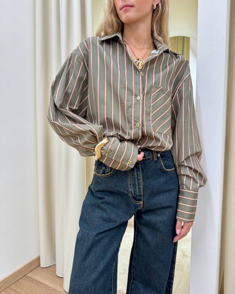 Camicia righe verde militare e tabacco HaveOne Shop Online Camicia righe verde militare e tabacco HaveOne