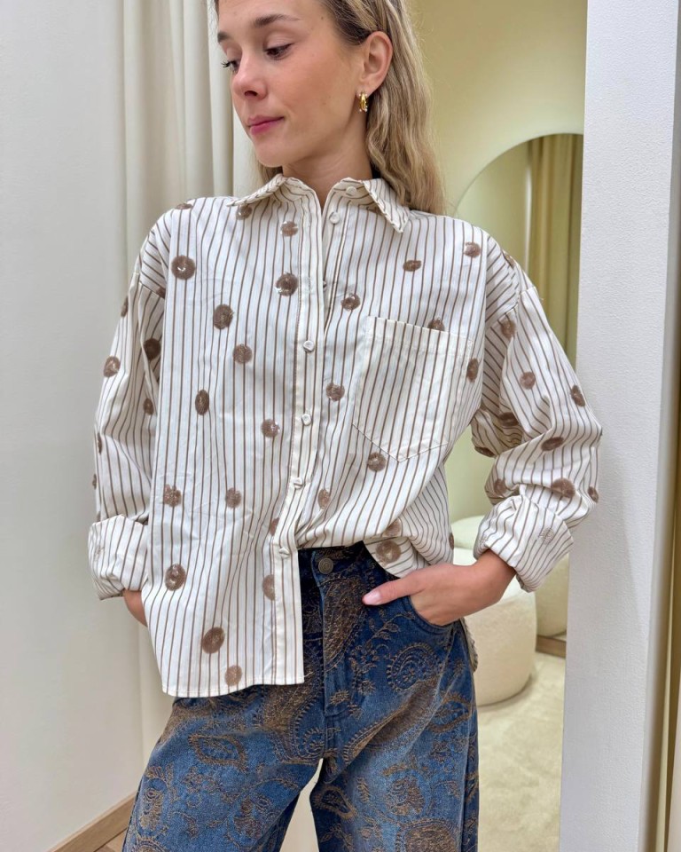 Camicia burro righe e ricami paillettes Tensione In Shop Online Camicia burro righe e ricami paillettes Tensione In
