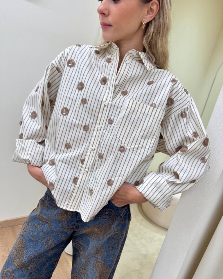 Camicia burro righe e ricami paillettes Tensione In Shop Online Camicia burro righe e ricami paillettes Tensione In