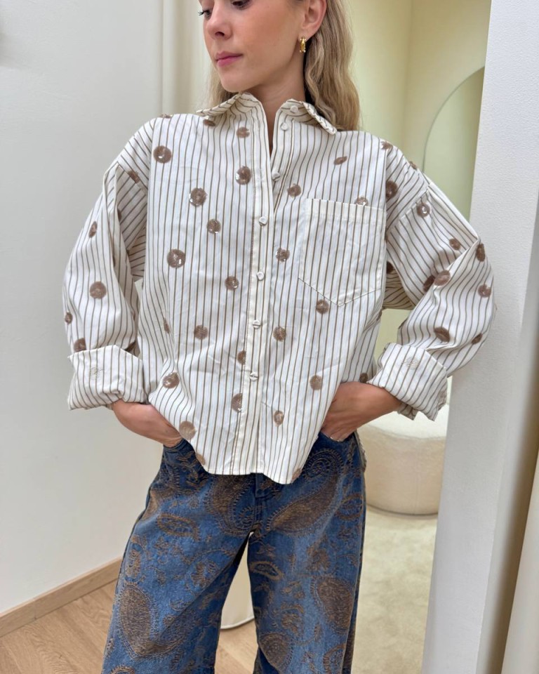 Camicia burro righe e ricami paillettes Tensione In Shop Online Camicia burro righe e ricami paillettes Tensione In