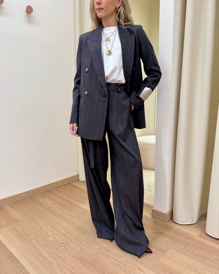Pantalone palazzo gessato grigio Vicolo Shop Online Pantalone palazzo gessato grigio Vicolo