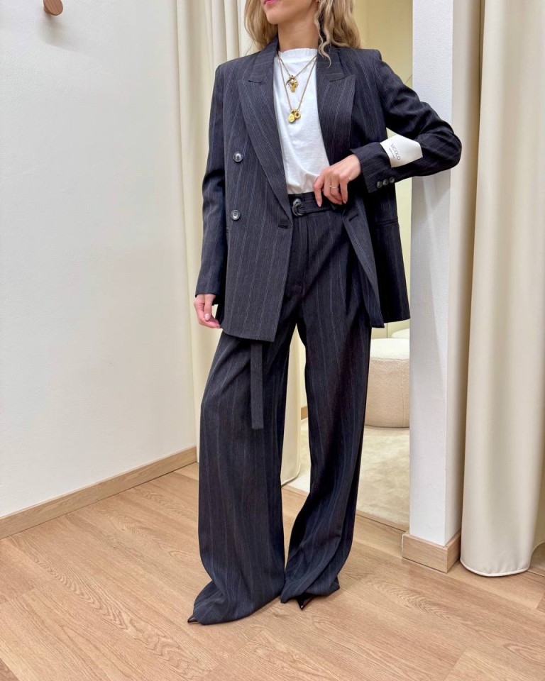 Pantalone palazzo gessato grigio Vicolo Shop Online Pantalone palazzo gessato grigio Vicolo