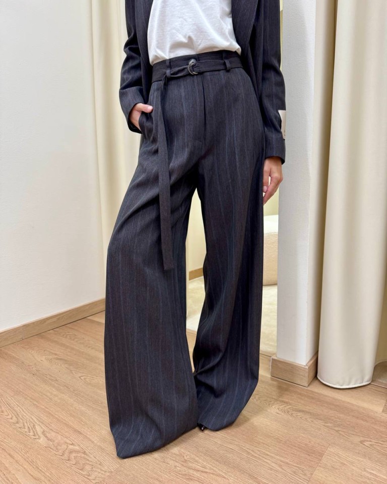 Pantalone palazzo gessato grigio Vicolo Shop Online Pantalone palazzo gessato grigio Vicolo