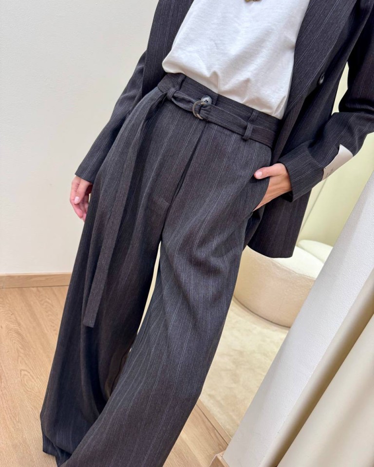 Pantalone palazzo gessato grigio Vicolo Shop Online Pantalone palazzo gessato grigio Vicolo