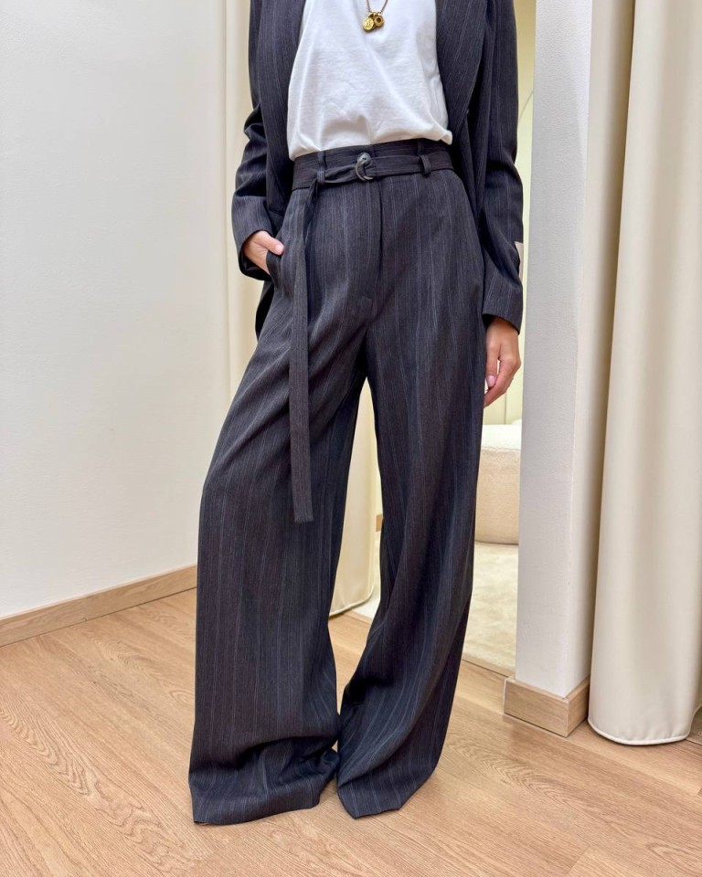 Pantalone palazzo gessato grigio Vicolo Shop Online Pantalone palazzo gessato grigio Vicolo