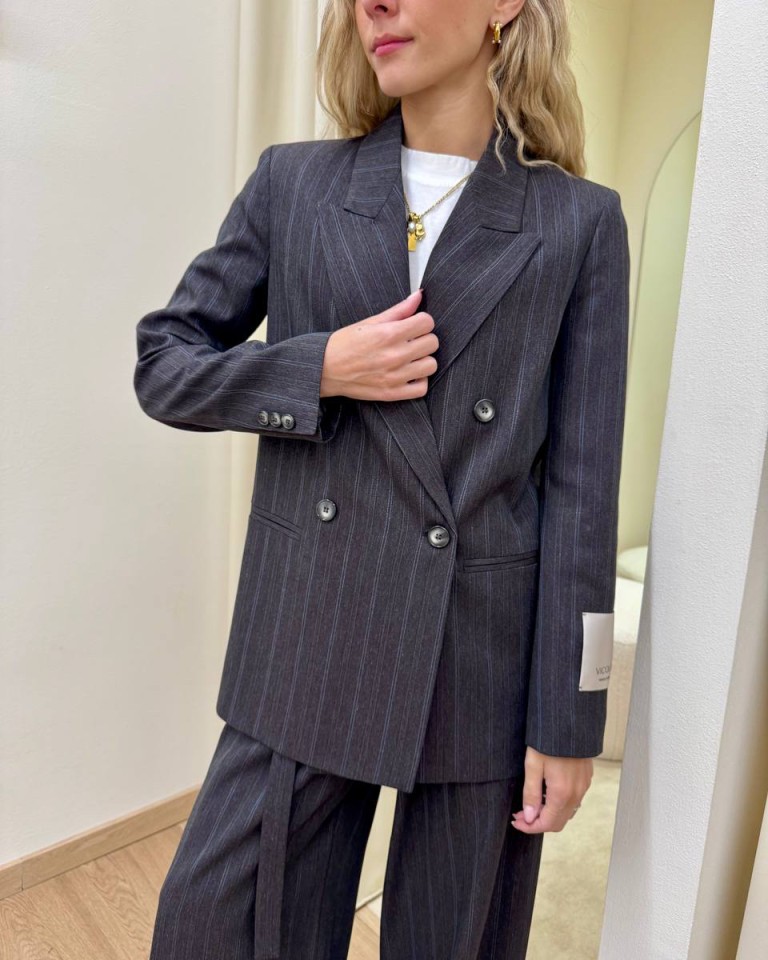 Giacca doppiopetto gessata grigia Vicolo Shop Online Giacca doppiopetto gessata grigia Vicolo