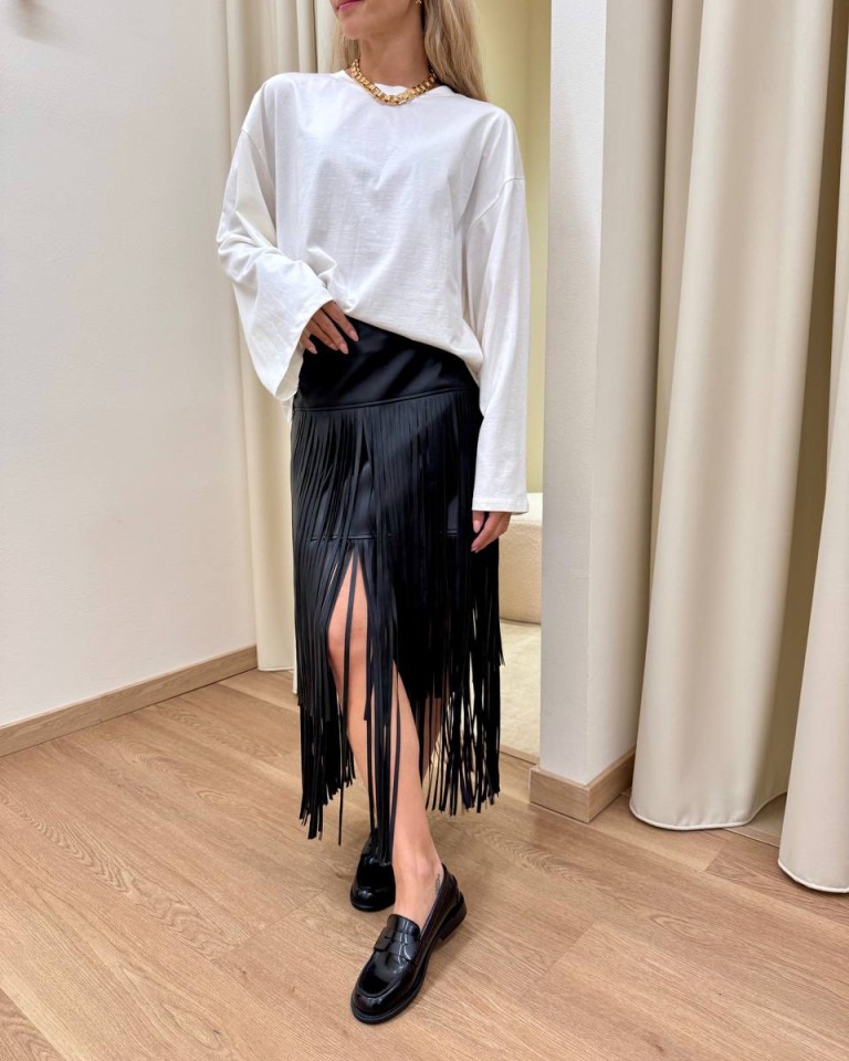Gonna ecopelle con frange nera Tensione In Shop Online Gonna ecopelle con frange nera Tensione In