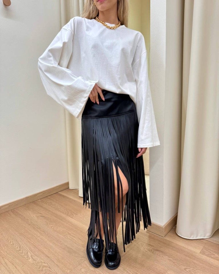 Gonna ecopelle con frange nera Tensione In Shop Online Gonna ecopelle con frange nera Tensione In