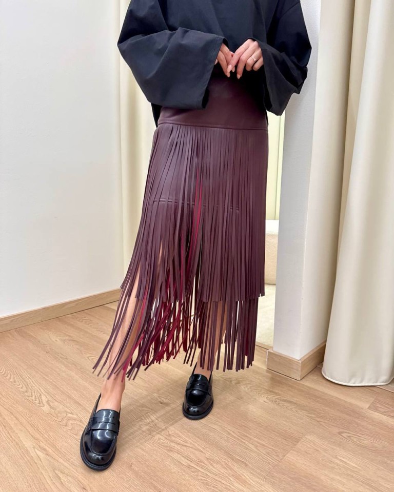 Gonna ecopelle con frange bordeaux Tensione In Shop Online Gonna ecopelle con frange bordeaux Tensione In