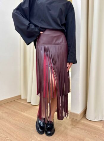 Shop Online Gonna ecopelle con frange bordeaux Tensione In