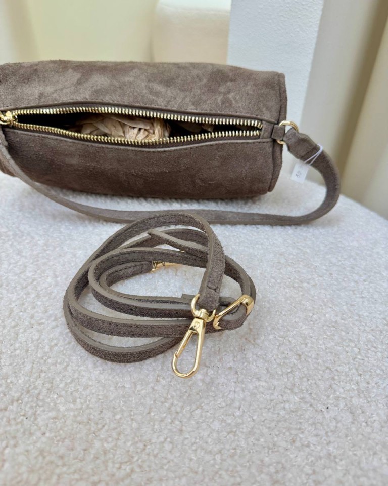 Borsa mini baguette in camoscio taupe Shop Online Borsa mini baguette in camoscio taupe