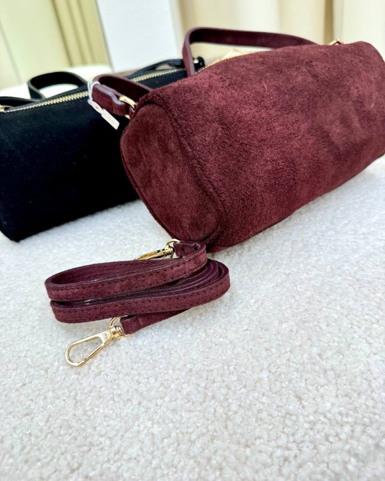 Borsa mini baguette in camoscio prugna Shop Online Borsa mini baguette in camoscio prugna