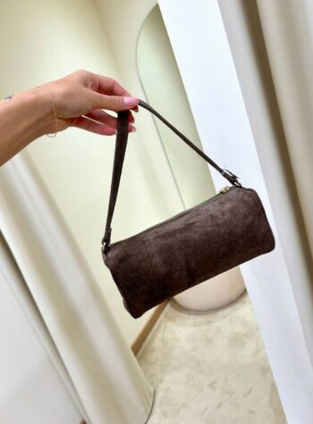 Shop Online Borsa mini baguette in camoscio taupe