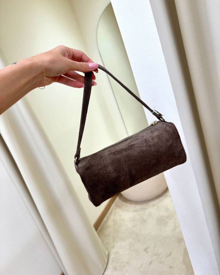 Borsa mini baguette in camoscio taupe Shop Online Borsa mini baguette in camoscio taupe