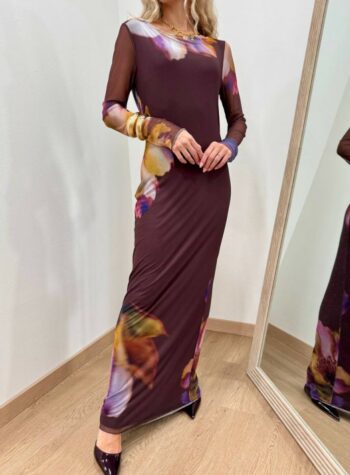 Shop Online Vestito lungo moro maxi fiori multicolor Tensione In